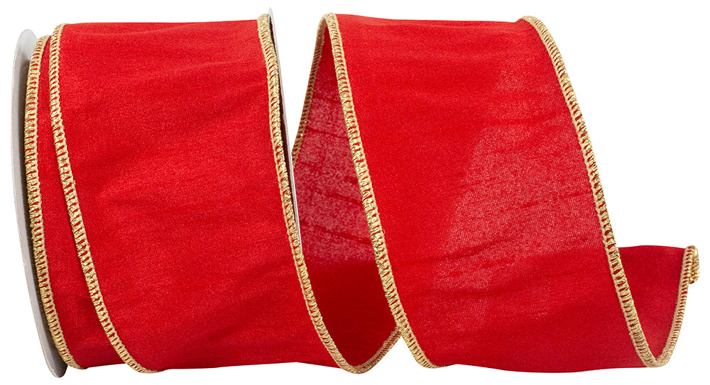 Red Gold 2-1 2 Inch Dupioni Colors Deluxe Wired Edge Ribbon for Wreaths & Bows