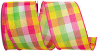 Pink Plaid Wired Edge Ribbon 2-1/2 Inch 100% Polyester
