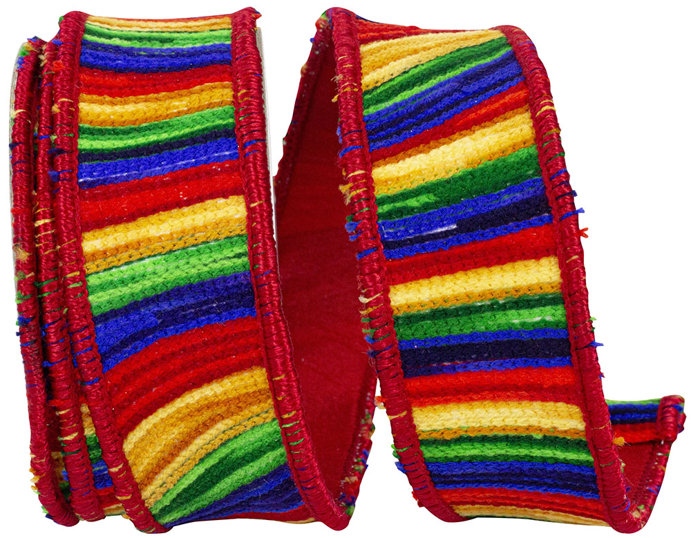 Multi 1-1 2 Inch Waves Prime Embroidery Deluxe Dupioni Backed Wired Edge Ribbon for Wreaths & Bows
