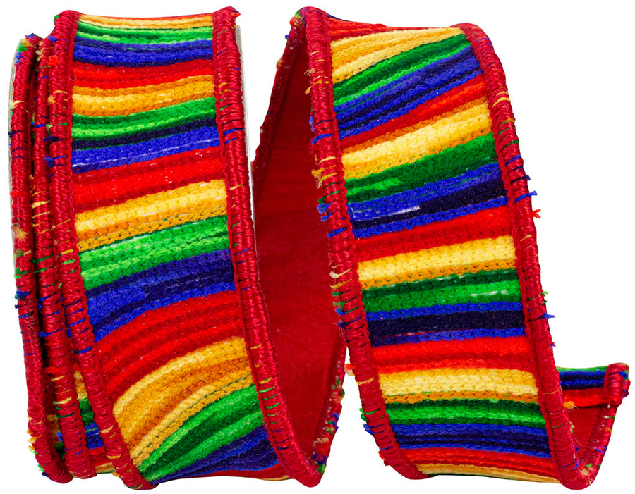 Multi 1-1 2 Inch Waves Prime Embroidery Deluxe Dupioni Backed Wired Edge Ribbon for Wreaths & Bows