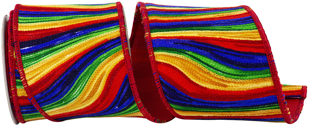 Multi 4 Inch Waves Prime Embroidery Deluxe Dupioni Backed Wired Edge Ribbon for Wreaths & Bows
