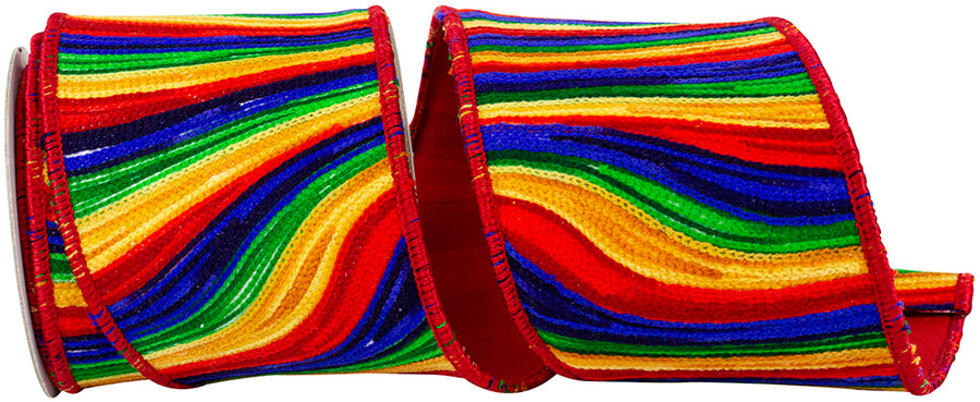 Multi 4 Inch Waves Prime Embroidery Deluxe Dupioni Backed Wired Edge Ribbon for Wreaths & Bows