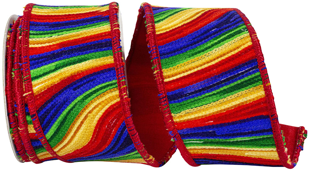 Multi 2-1 2 Inch Waves Prime Embroidery Deluxe Dupioni Backed Wired Edge Ribbon for Wreaths & Bows