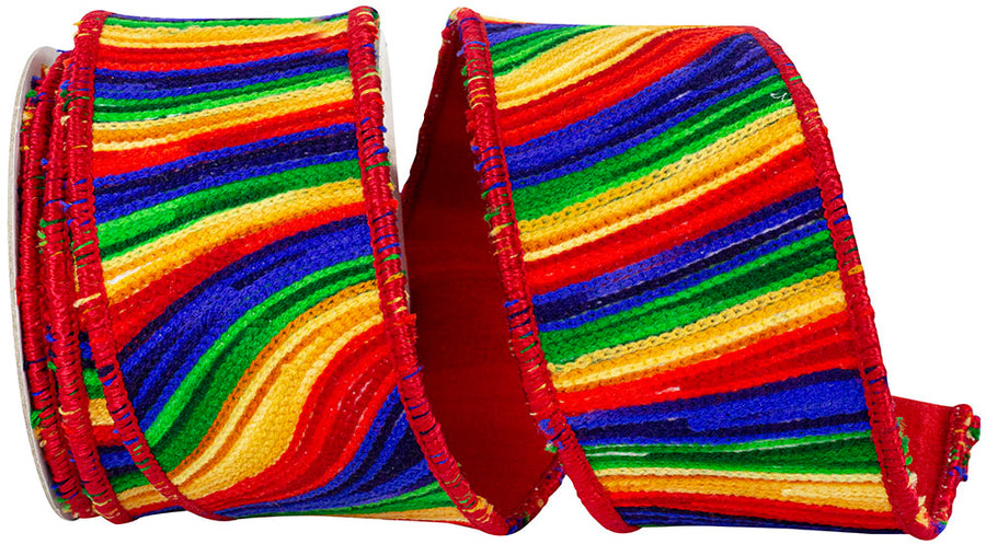 Multi 2-1 2 Inch Waves Prime Embroidery Deluxe Dupioni Backed Wired Edge Ribbon for Wreaths & Bows