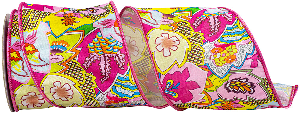 Pink 4 Inch Fantasia Pink La Print Wired Edge Ribbon for Wreaths & Bows