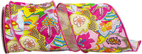 Pink 4 Inch Fantasia Pink La Print Wired Edge Ribbon for Wreaths & Bows