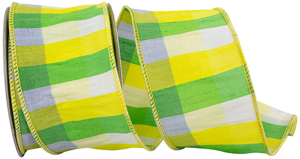 Citrus Plaid Dupioni Ribbon Lime Yellow 2-1/2 Inch 10 Yards