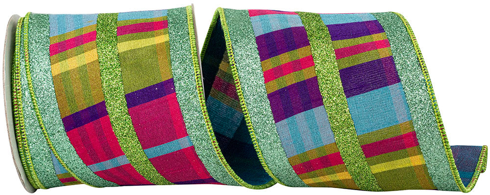 Multi Bling Spring Glitter Stripe 4 Inch Wired Edge Ribbon