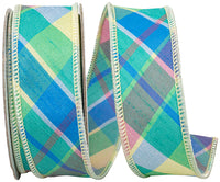 Celadon Pastel Plaid 1-1/2 Inch Wired Edge Ribbon