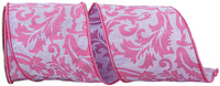 Lavender 4 Inch Scroll Leaf Print Dupioni Wired Edge Ribbon for Wreaths & Bows