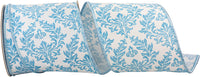 White Blue 4 Inch Filigree Regal Crest Deluxe Wired Edge Ribbon for Wreaths & Bows