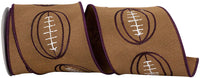 Brown 4 Inch Football Outlines Deluxe Dupioni Wired Edge Ribbon for Wreaths & Bows