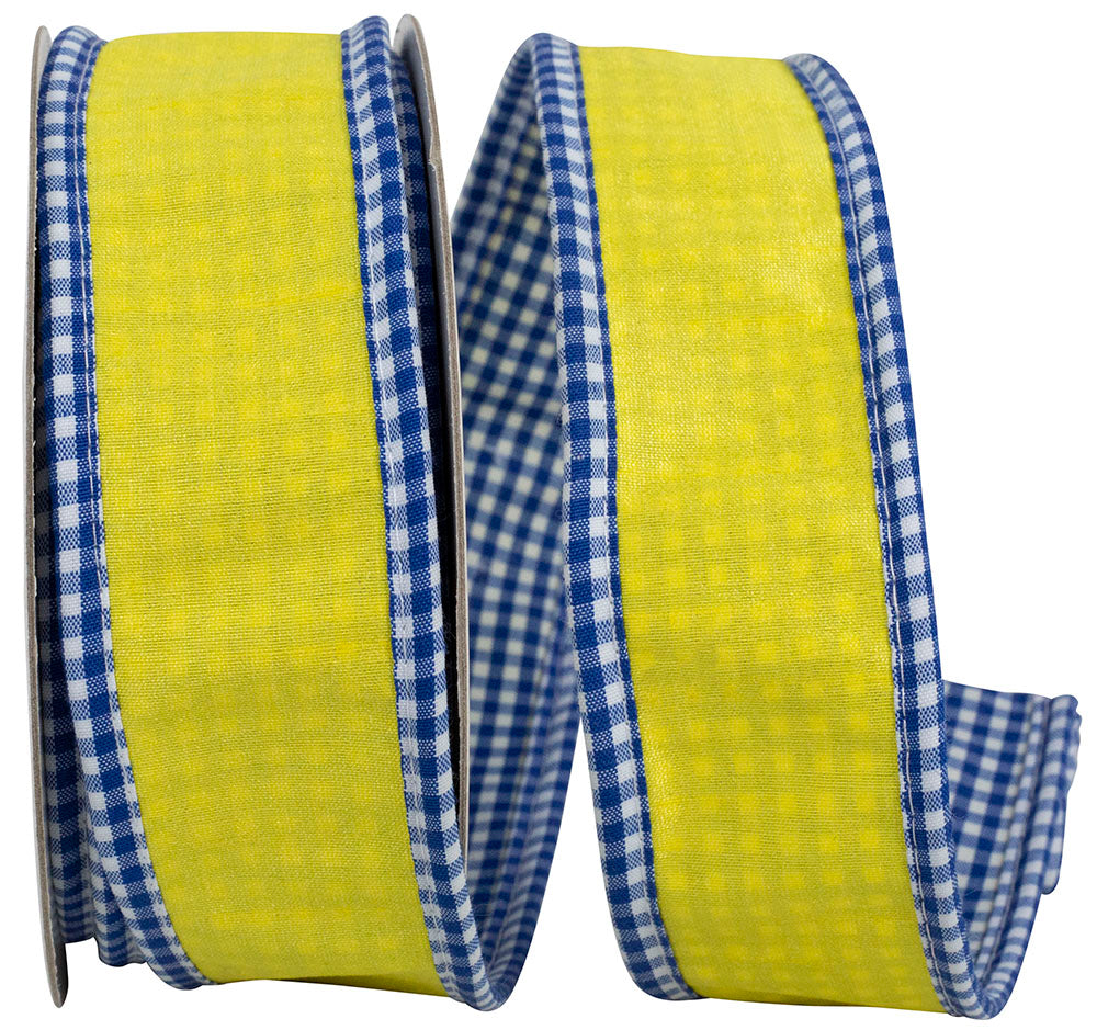 Gingham Wired Edge Ribbon Yellow 1-1/2 Inch for Bows
