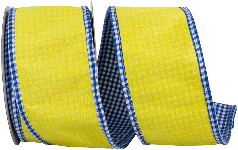 Yellow Gingham Wired Edge Ribbon 2-1/2 Inch for Bows
