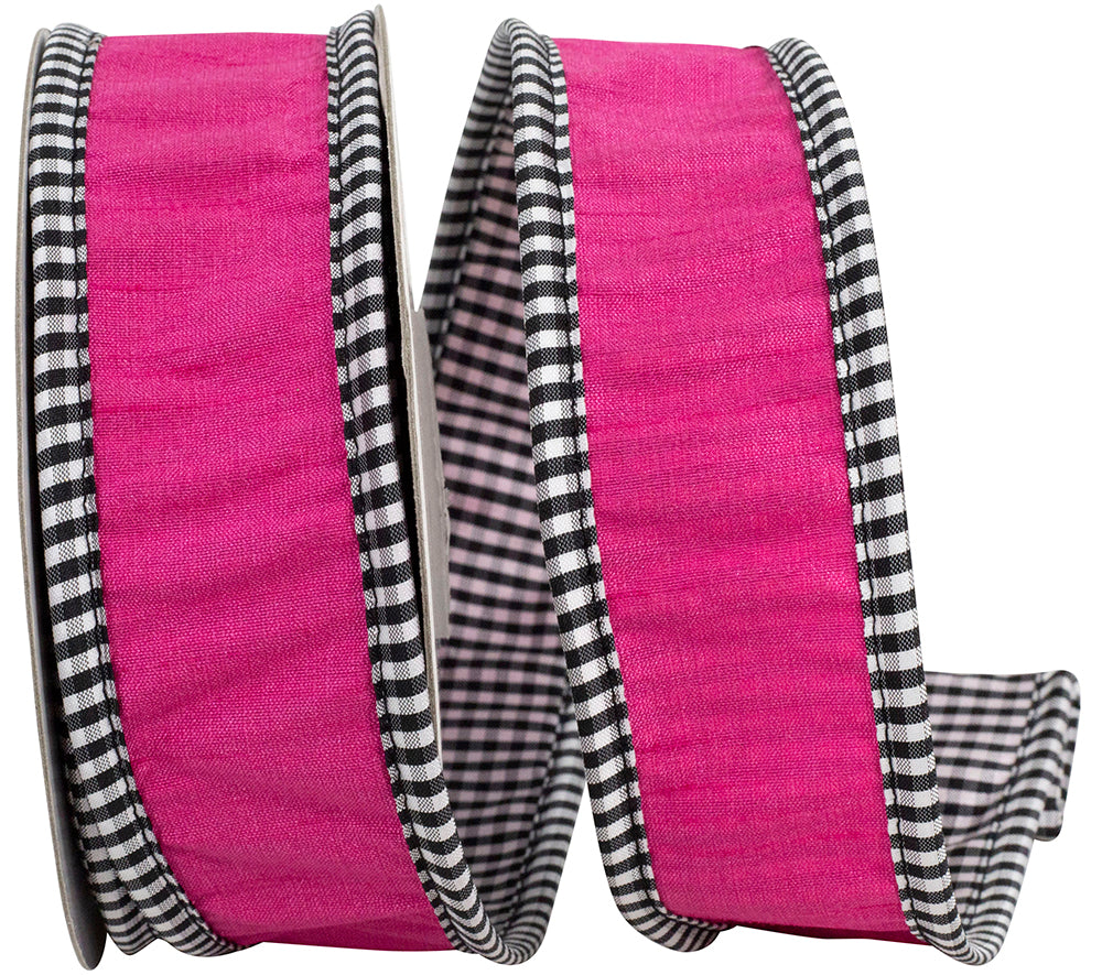 Fuchsia Gingham Wired Edge Ribbon 1-1/2 Inch for Wreaths