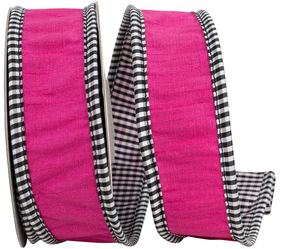 Fuchsia Gingham Wired Edge Ribbon 1-1/2 Inch for Wreaths