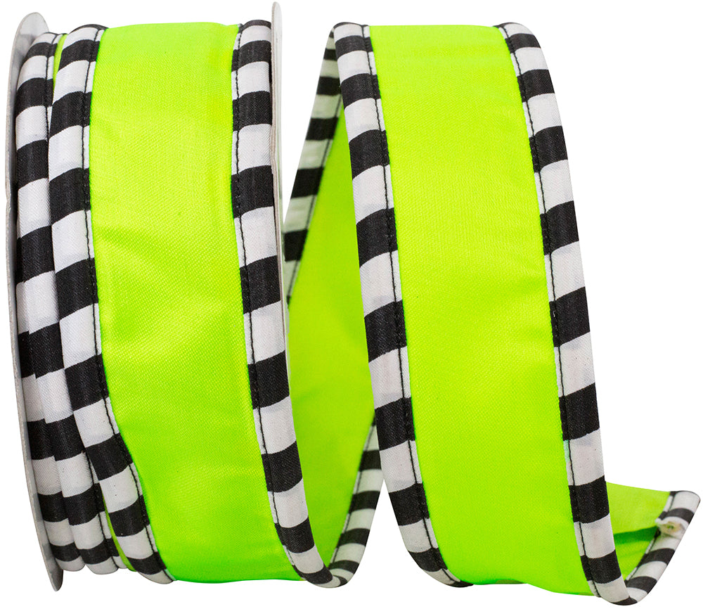 Citrus 1-1 2 Inch Ticking Wrapped Edge Satin Deluxe Wired Edge Ribbon for Wreaths & Bows