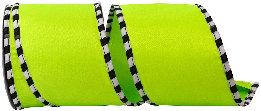 Citrus 4 Inch Ticking Wrapped Edge Satin Deluxe Wired Edge Ribbon for Wreaths & Bows