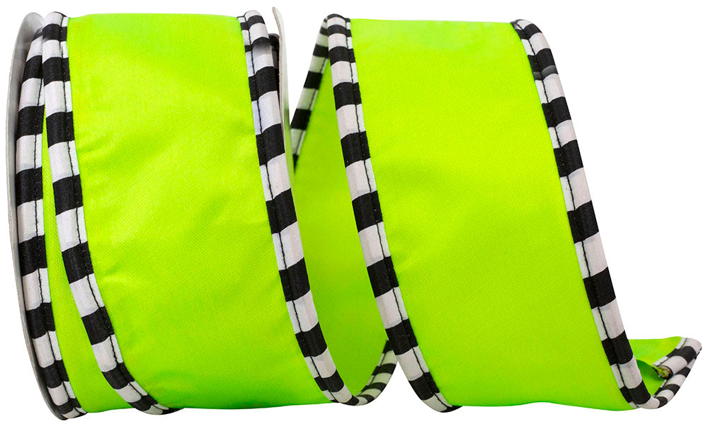 Citrus 2-1 2 Inch Ticking Wrapped Edge Satin Deluxe Wired Edge Ribbon for Wreaths & Bows