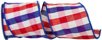 Patriotic Dupioni Plaid Wired Edge Ribbon Red White Blue 4 Inch