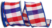 Patriotic Dupioni Plaid Wired Edge Ribbon Red White Blue 2-1/2 Inch