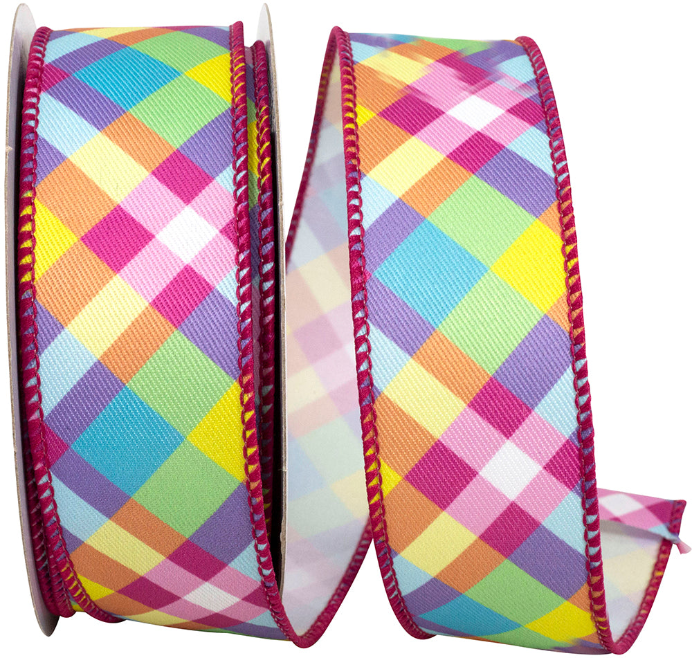 Pastel Plaid Wired Edge Ribbon 1-1/2 Inch for Wreaths