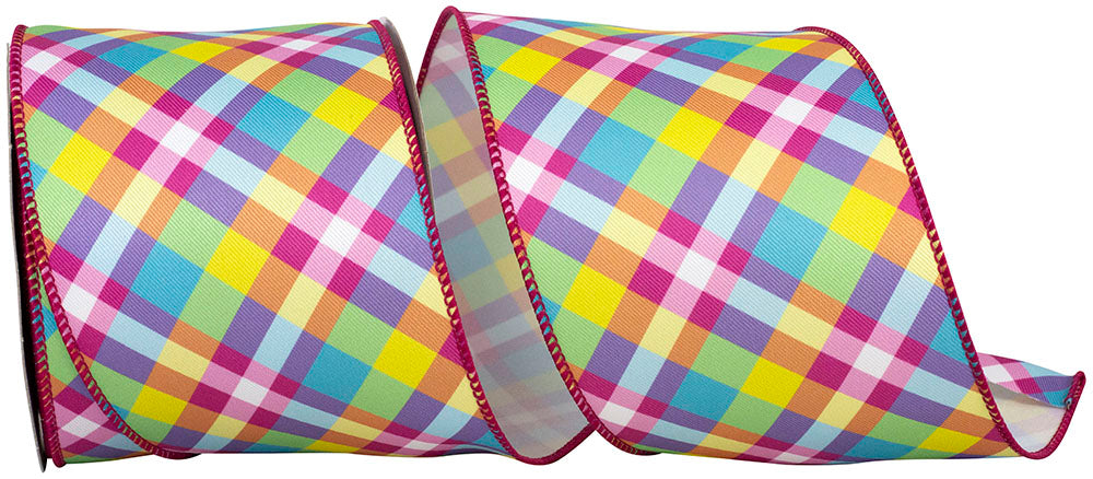 Multi Pastel Plaid 4 Inch Wired Edge Ribbon for Bows