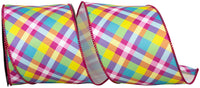 Multi Pastel Plaid 4 Inch Wired Edge Ribbon for Bows
