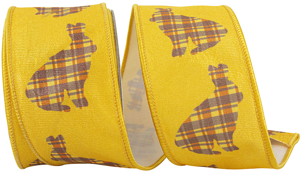 Yellow Bunny Cutout Plaid Deluxe Wired Edge Ribbon 2-1/2 Inch