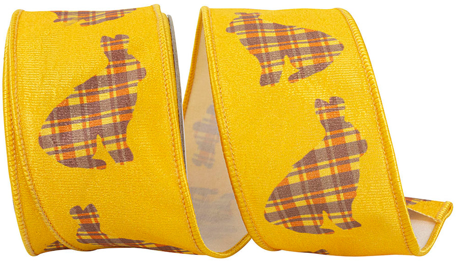 Yellow Bunny Cutout Plaid Deluxe Wired Edge Ribbon 2-1/2 Inch