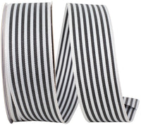 White Black 1-1 2 Inch Salt & Pepper Stripe Woven Wired Edge Ribbon for Wreaths & Bows