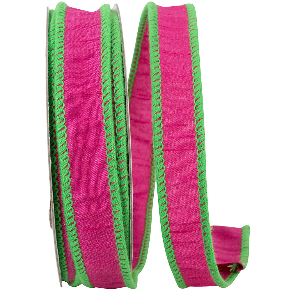 Fuchsia Lime 7 8 Inch Dupioni Fuchsia Lime Wired Edge Ribbon for Wreaths & Bows