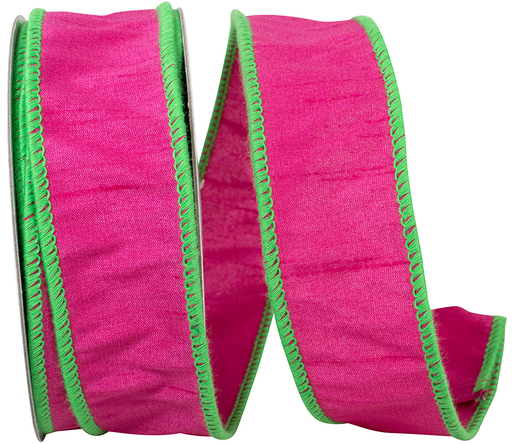 Fuchsia Lime 1-1 2 Inch Dupioni Fuchsia Lime Wired Edge Ribbon for Wreaths & Bows