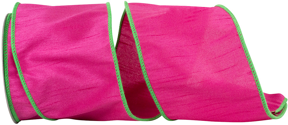 Fuchsia Lime 4 Inch Dupioni Fuchsia Lime Wired Edge Ribbon for Wreaths & Bows