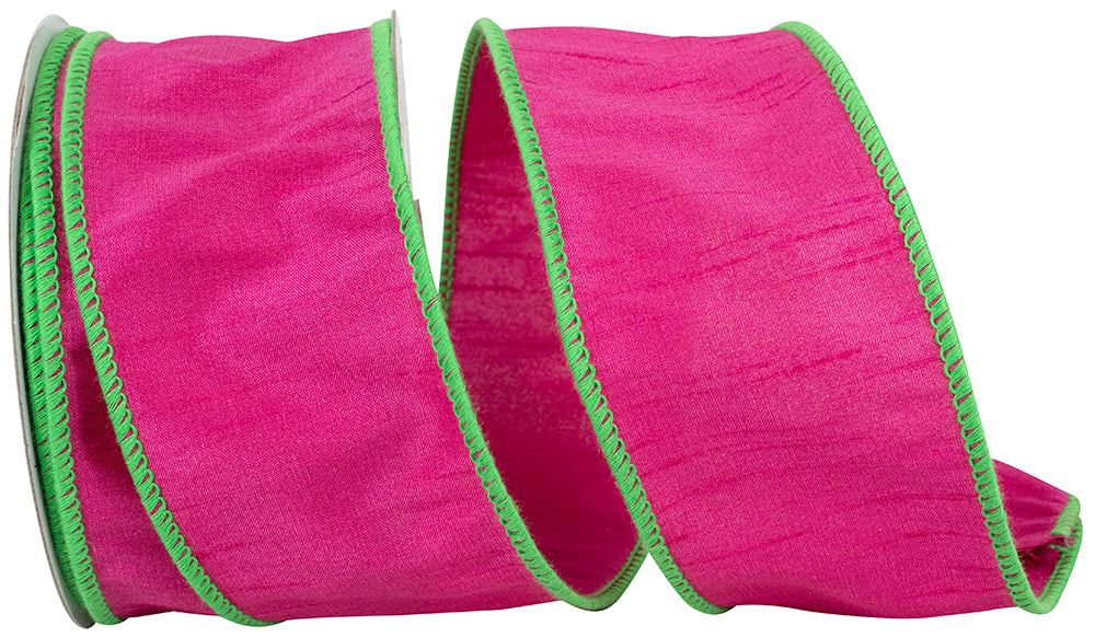 Fuchsia Lime 2-1 2 Inch Dupioni Fuchsia Lime Wired Edge Ribbon for Wreaths & Bows