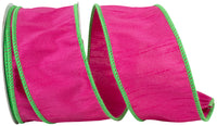 Fuchsia Lime 2-1 2 Inch Dupioni Fuchsia Lime Wired Edge Ribbon for Wreaths & Bows