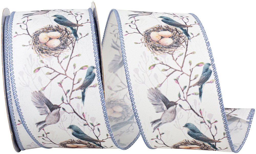 Slate 2-1 2 Inch Birds And Eggs Wired Edge Ribbon for Wreaths & Bows
