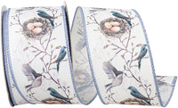 Slate 2-1 2 Inch Birds And Eggs Wired Edge Ribbon for Wreaths & Bows