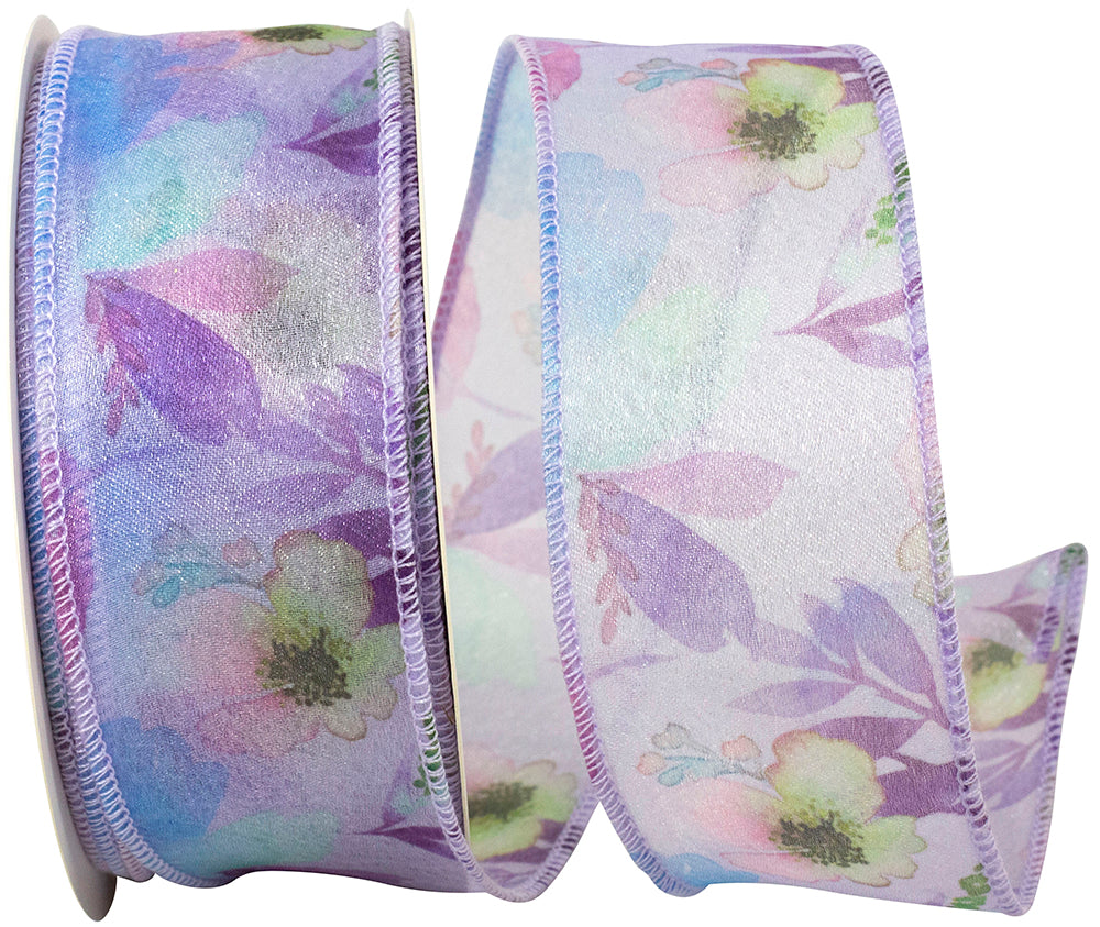 Lavender 1-1 2 Inch Floral Sheer Lavanda Wired Edge Ribbon for Wreaths & Bows