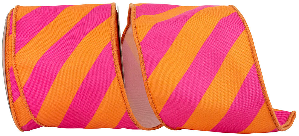 4 Inch Orange Fuchsia Diagonal Stripe Canvas Ribbon