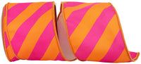 4 Inch Orange Fuchsia Diagonal Stripe Canvas Ribbon