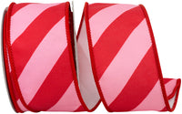 Pink Red Diagonal Stripe Jumbo Canvas Wired Edge Ribbon 2.5 Inch