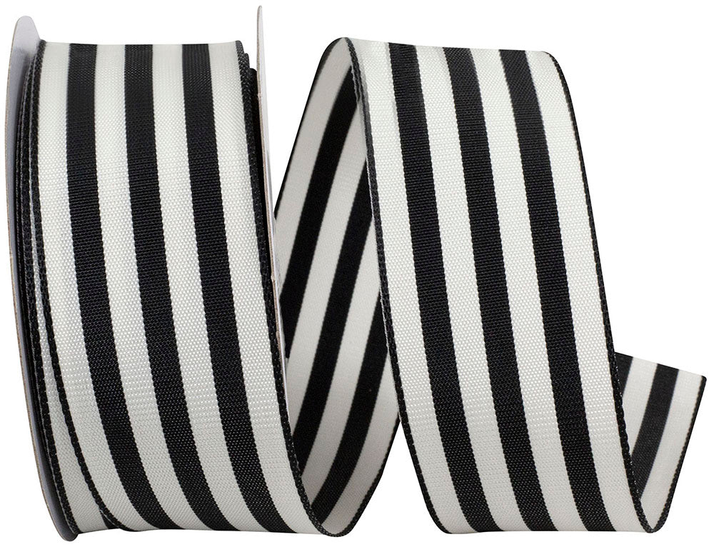 White Black 1-1 2 Inch Black & White Stripes Woven Mono Edge Ribbon for Wreaths & Bows