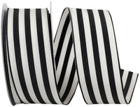 White Black 1-1 2 Inch Black & White Stripes Woven Mono Edge Ribbon for Wreaths & Bows