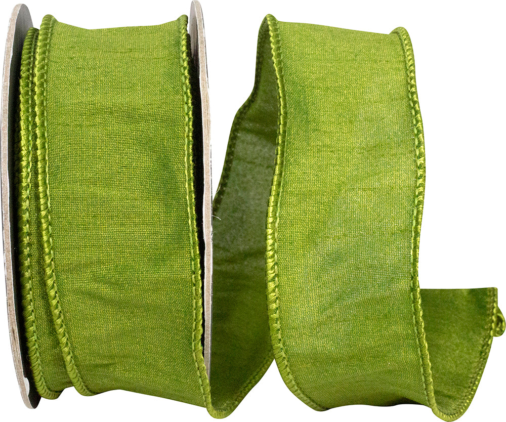 Moss 1-1 2 Inch Custom Color Dupioni Wired Edge Ribbon for Wreaths & Bows