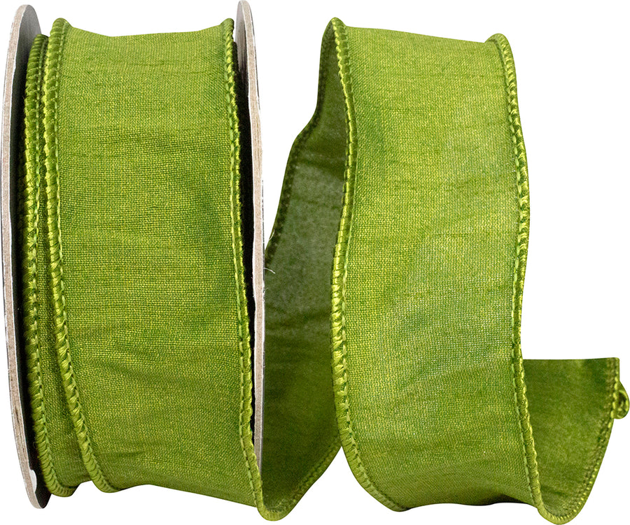 Moss 1-1 2 Inch Custom Color Dupioni Wired Edge Ribbon for Wreaths & Bows