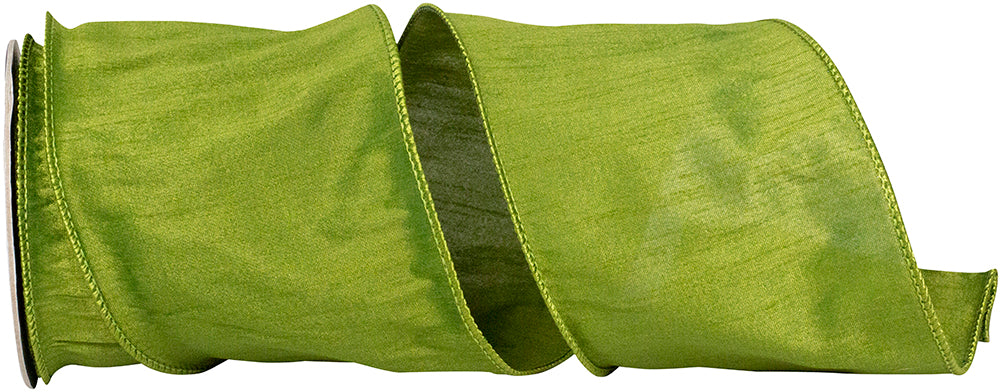 Moss 4 Inch Custom Color Dupioni Wired Edge Ribbon for Wreaths & Bows