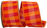 Orange Fuchsia 2-1 2 Inch Dupioni Tierra Check Deluxe Wired Edge Ribbon for Wreaths & Bows