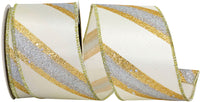 Gold Silver 2-1/2 Inch Glitter Stripe Wired Edge Ribbon