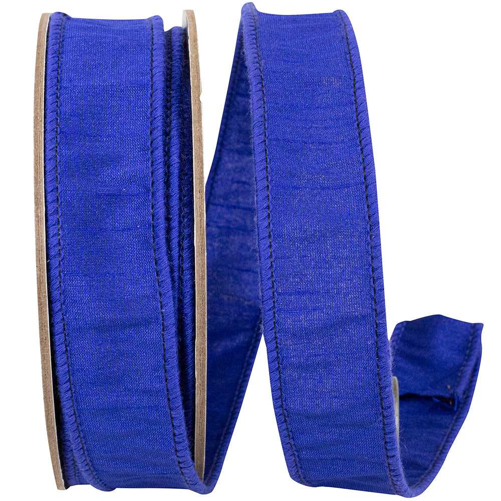 Cobalt 1 Inch Dupioni Sumptuous Wired Edge Ribbon for Wreaths & Bows
